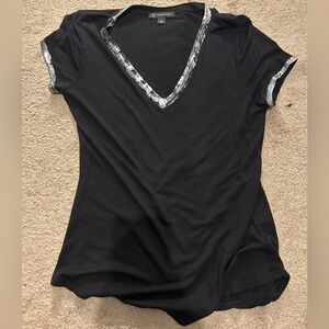 INC International Concepts Black Tee with Silver Accents